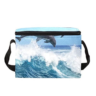 Borsa da pranzo isolata Donne Box per le donne uomini, Ocean Sea Wave Dolphins