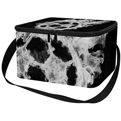 Borsa da pranzo isolata Donne Box per le donne uomini, Fire Flame Football Sport Art Grey