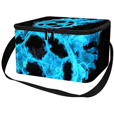 Borsa da pranzo isolata Donne Box per le donne uomini, Fire Flame Football Sport Art Blue