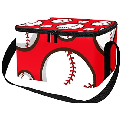 Borsa da pranzo isolata Donne Box per le donne uomini, Sport Ball Baseball Pattern Red