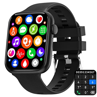 Smartwatch con Chiamata Bluetooth e Risposta Vivavoce, Impermeabile Orologio Fitness da 1,85'' Cardiofrequenzimetro Cronometro Monitoraggio Sonno Noti