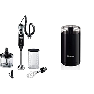 Bosch ErgoMixx Hand Blender Frullatore a Immersione Portatile, 750 W, 12 Velocità & TSM6A013B Macina caffè-Bosch, 180 W, 0.08 kg, Plastica