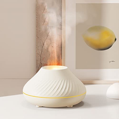 Fiorky Diffusore di oli essenziali, diffusore in metallo, umidificatore con effetto fuoco a LED lenitivo, umidificatore a fiamma simulatore, luci nott