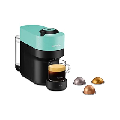 Nespresso Vertuo Pop XN9204K, Macchina caffè di Krups, Aqua Mint, Sistema Capsule Nespresso Vertuo, Serbatoio acqua 0.56L