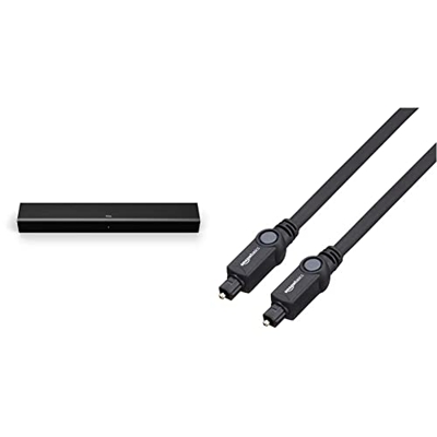 TCL TS3100, Soundbar per TV & Bluetooth, 2.0 Canali (80 Watt, Dolby Digital, USB 1x2.0 mm, Audio AUX), Colore: Nero & Amazon Basics - Cavo audio ottic