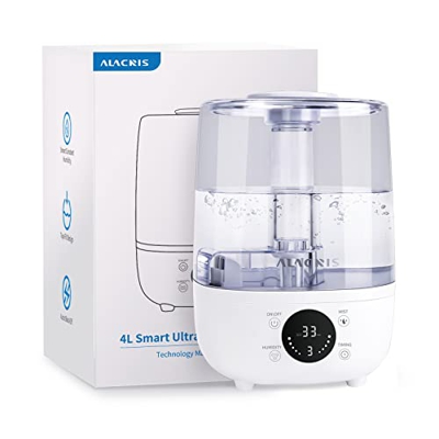 ALACRIS Umidificatore Ambiente 4L, Smart Top-Fill Umidificatore Ultrasuoni a Nebbia Fredda per Bambini/Piante Dura da 30H, Ultra Silenzioso, Auto Speg