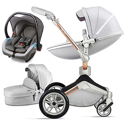 Passeggino 3 in 1/2 in 1Hot Mom,rotazione a 360°,con adattatore per carrozzina,0-48 Mesi,F023 (grigio, 3 in 1)