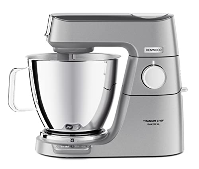 KENWOOD Titanium Chef Baker XL Robot da cucina con frusta K, gancio per impastare, aste e ciotola da 6,7 l, KVL85.424SI, potenza 1500 W, argento