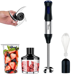 NAUDILIFE - Frullatore a immersione, set 4 in 1, in acciaio inox, 1000 W, frullatore a immersione a 5 velocità e turbo, montalatte, frusta per bambini precio