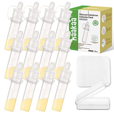 haakaa Il set da collezione di colostro include 2 custodie portatili e 2 salviette in cotone bianco per allattare mamme per raccogliere conservare e n