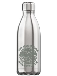 No Borders Only People Handshake World Graphic Bottiglia d'Acqua Termica isolata sottovuoto Argento características