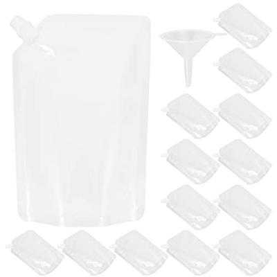 Operitacx 50pcs 420ml sacchetti trasparenti riutilizzabili per bevande con 5 imbti, sacchetti portatili stand up per bevande, sacchetti per succhi per