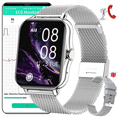 Smartwatch ECG, Chiamata Bluetooth Fitness Tracker con Frequenza Cardiaca SPO2 Pressione Sanguigna Monitoraggio del Sonno Notifica Messaggi Pedometro 