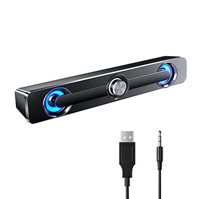 Etlephe Soundbar per PC/Laptop,Casse PC,Alimentazione USB, Jack da 3,5 mm, Altoparlanti PC per Computer, Mobile, Tablet, TV