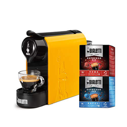 Bialetti Gioia, Macchina da Caffè Espresso per Capsule in Alluminio sistema Bialetti il Caffè d'Italia, Supercompatta, Ocra + 32 CAPSULE en oferta