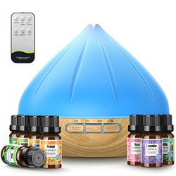 Diffusore di Oli Essenziali 500ml, Diffusore di Aromi Umidificatore da con Set di 8 Oli Essenziali Puri, 7 Colori LED e 4 Timer, Aromaterapia Diffusor características