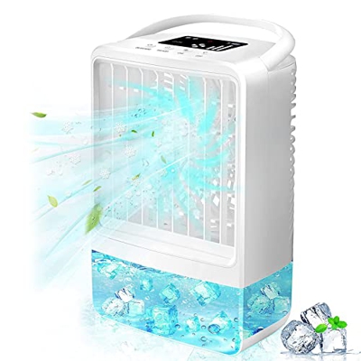 KEXINNUO Raffreddatore d'Aria, Mini Raffreddatore d'Aria Personale con 3 velocità 2/4 Ore di Temporizzazione 7 Colori di Luce, Ventola AC Portatile pe