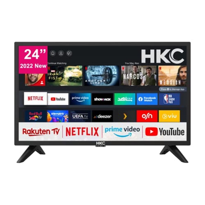 HKC HV24H1 Smart TV 24 pollici (60 cm) TV con Netflix, Prime Video, Rakuten TV, DAZN, Youtube, Wifi, Triple-Tuner DVB-T2 / S2 / C, Dolby Audio