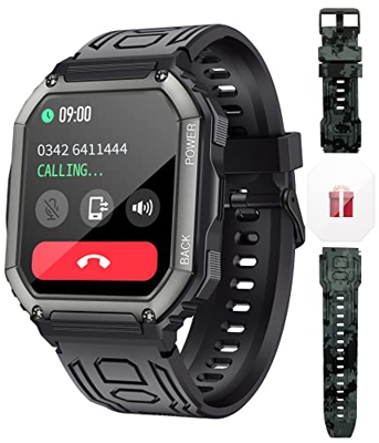 niolina Smartwatch Uomo Rispondere alle Chiamate Effettuate Militari Orologio con Contapassi Cardiofrequenzimetro 30 Modalità Orologio Fitness da 1,8'