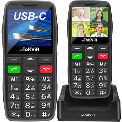 Telefono Cellulare per Anziani con USB Type C di Ricarica Rapida, Base di Ricarica,Funzione SOS,Tasti Grandi,volume alto,Altoparlante FM, Torcia,Chiam