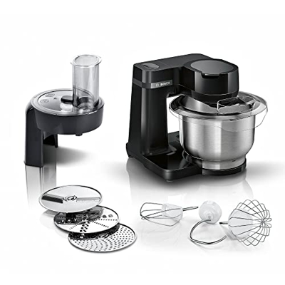 Bosch MUMS2EB01 - Robot da cucina MUM Serie 2, 700 W, ciotola in acciaio inox da 3,8 l, taglierina e 3 dischi, set per pasticceria, in acciaio inox, n