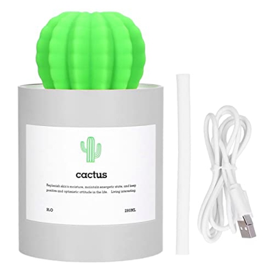 Umidificatori Cactus, Umidificatore Desktop Cactus Mini Umidificatore Nebbia Fredda 280ml Diffusore d'Aria Portatile USB, Umidificatore Nano Atomizzaz
