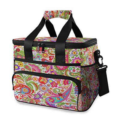 Paisley Flowers - Borsa termica da 15 l, con manico a spalla, per esterni, viaggi, shopping, campeggio, auto
