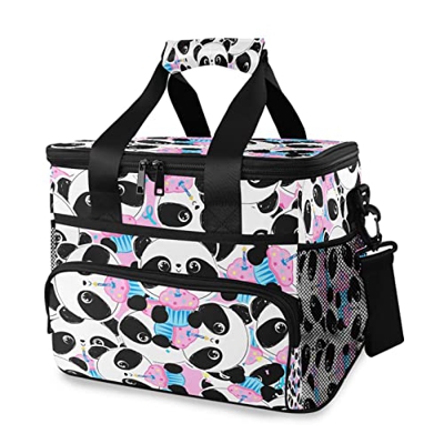 Panda of Cute Cooler Bag - Cestino da picnic isolato da 15 l a tenuta stagna, portatile con manico a spalla, per esterni, viaggi, shopping, campeggio,