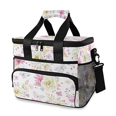 Borsa termica con fiori con farfalla da 15 l, borsa termica portatile a tenuta stagna, con manico a spalla, per esterni, viaggi, shopping, campeggio, 