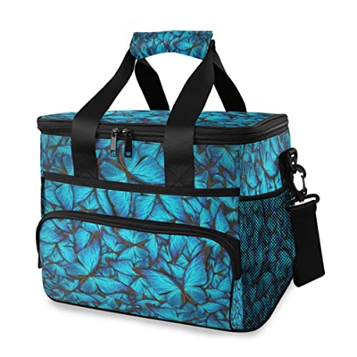 Borsa termica con farfalle blu, 15 l, borsa termica portatile a tenuta stagna, con manico a spalla, per esterni, viaggi, shopping, campeggio, auto