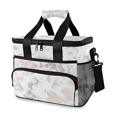 Borsa termica termica in marmo oro rosa, 15 l, cestino portatile a tenuta stagna, con manico a spalla, per esterni, viaggi, shopping, campeggio, auto