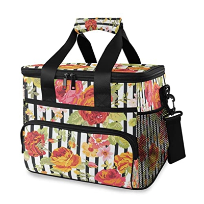 Borsa termica vintage con motivo floreale, per picnic, 15 l, a tenuta stagna, con manico a spalla, per esterni, viaggi, shopping, campeggio, auto