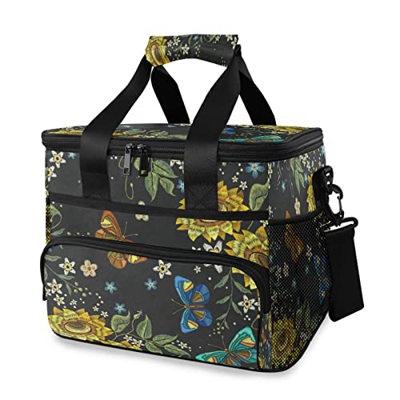 Borsa termica termica termica con girasoli e farfalle, 15 l, borsa termica portatile a tenuta stagna, con manico a spalla, per esterni, viaggi, shoppi