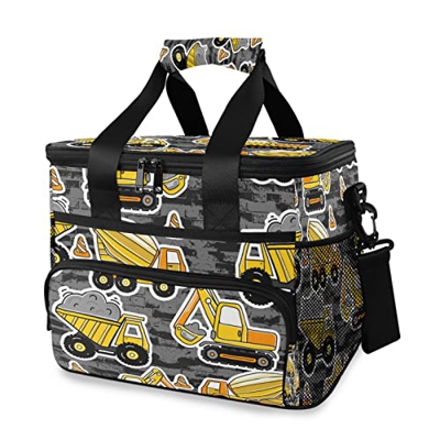Construction Machines - Borsa termica termica per picnic, 15 l, a tenuta stagna, con manico a spalla, per esterni, viaggi, shopping, campeggio, auto