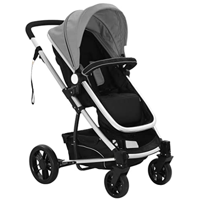 vidaXL Passeggino Bambini 2-in-1 e Cestino Alluminio Grigio/Nero Carrozzina