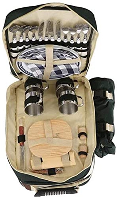 Picnic Backpack for 4 People Picnic Cutlery Set Portable Picnic Bag for Family Outdoors Hiking Camping Barbecuing Green (Green)