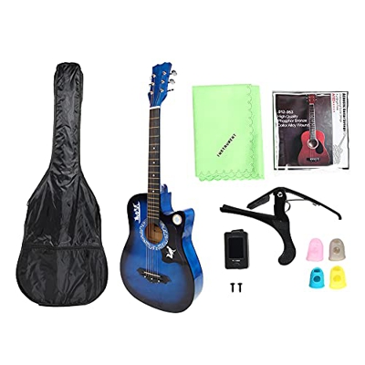 Chitarra folk in legno blu di alta qualità, Kit sintonizzatore per principianti Dreadnought Cutaway per chitarra folk in legno blu di alta qualità con