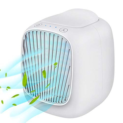 Mini Air Conditioner Portable Air Cooler 7 Colors LED USB Cooler Fan Air Cooling Fan Rechargeable Fan for Office Room White (White)