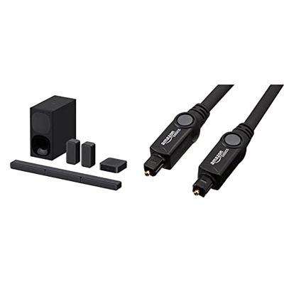 Sony HT-S40R - Soundbar TV a 5.1 canali, Dolby Digital, con Subwoofer cablato e Speaker posteriori wireless (Nero) & Amazon Basics - Cavo audio ottico