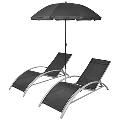 TJLSS Sedie a sdraio con ombrellone for giardino patio in alluminio nero mobili da esterno