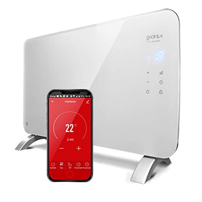 Gridinlux Homely Radiatore elettrico in vetro, termostato di riscaldamento, calore a convettore, WiFi, App, silenzioso, adatto per il bagno, WIFI WARM