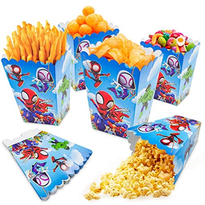 Spiderman Scatole per Popcorn 12 Pezzi,Spiderman Sacchetti Popcorn,Spiderman Scatole di Caramella,Popcorn Contenitori Scatole di Carta,Feste di Comple