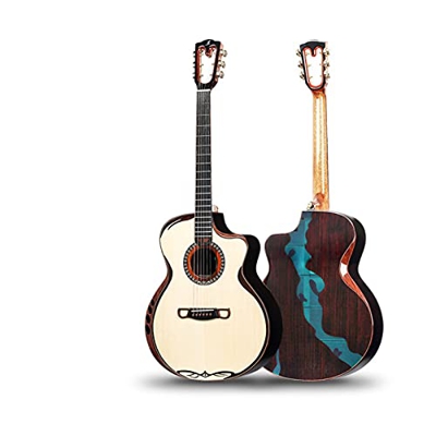 YYYSHOPP Chitarra Acustica Fatta a Mano, Top Abete Rosso Solido, Laterale in Palissandro Solido e Schienale, Chitarra Fatta a Mano di Lusso di Fascia 