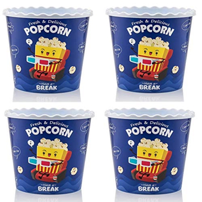 Set di contenitori riutilizzabili in plastica per popcorn e patatine in stile moderno, per la notte del cinema, lavabili in lavastoviglie, (confezione