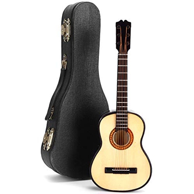 Mini modello di chitarra, chitarra vintage in miniatura portatile in legno squisito con supporto modello mini per decorazioni domestiche