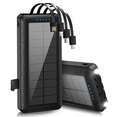Solar Power Bank 30000 mAh, Caricabatterie Portatile per Telefono Carica Rapida Ad Alta capacità con 2 Uscite E Torcia LED, Carica Rapida USB C Carica