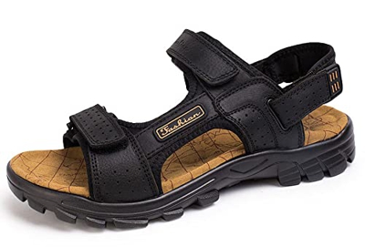 Sandali da uomo in pelle sandali sportivi estivi all'aperto (Nero, numeric_43)