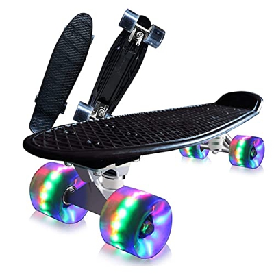 Skateboard Funboard Penny Board Mini Cruiser con ruota a LED, per bambini, ragazzi, principianti, colore nero