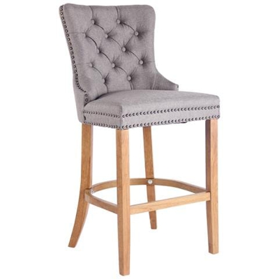 Sgabello Vintage Taipeh con Schienale in Tessuto - Sedia Alta Bar Design Chesterfield Telaio in Legno di caucciù H77 CM Grigio Antico Chiaro