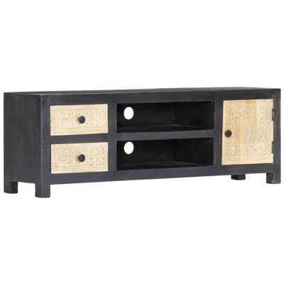 Mobile Tv Intagliato A Mano Grigio 120x30x40cm Mango Massello